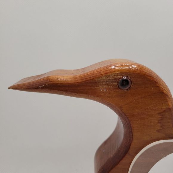 Wooden Carved Loon Coin Bank  Vintage Handmade w/ Acrylic Windows - Picture 8 of 9